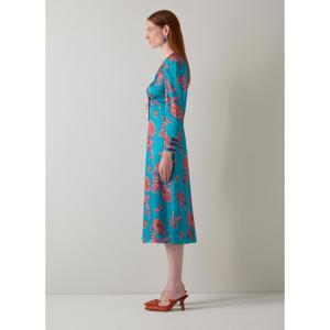 L.K. Bennett Celeste Teal Blue Floral Satin Dress
